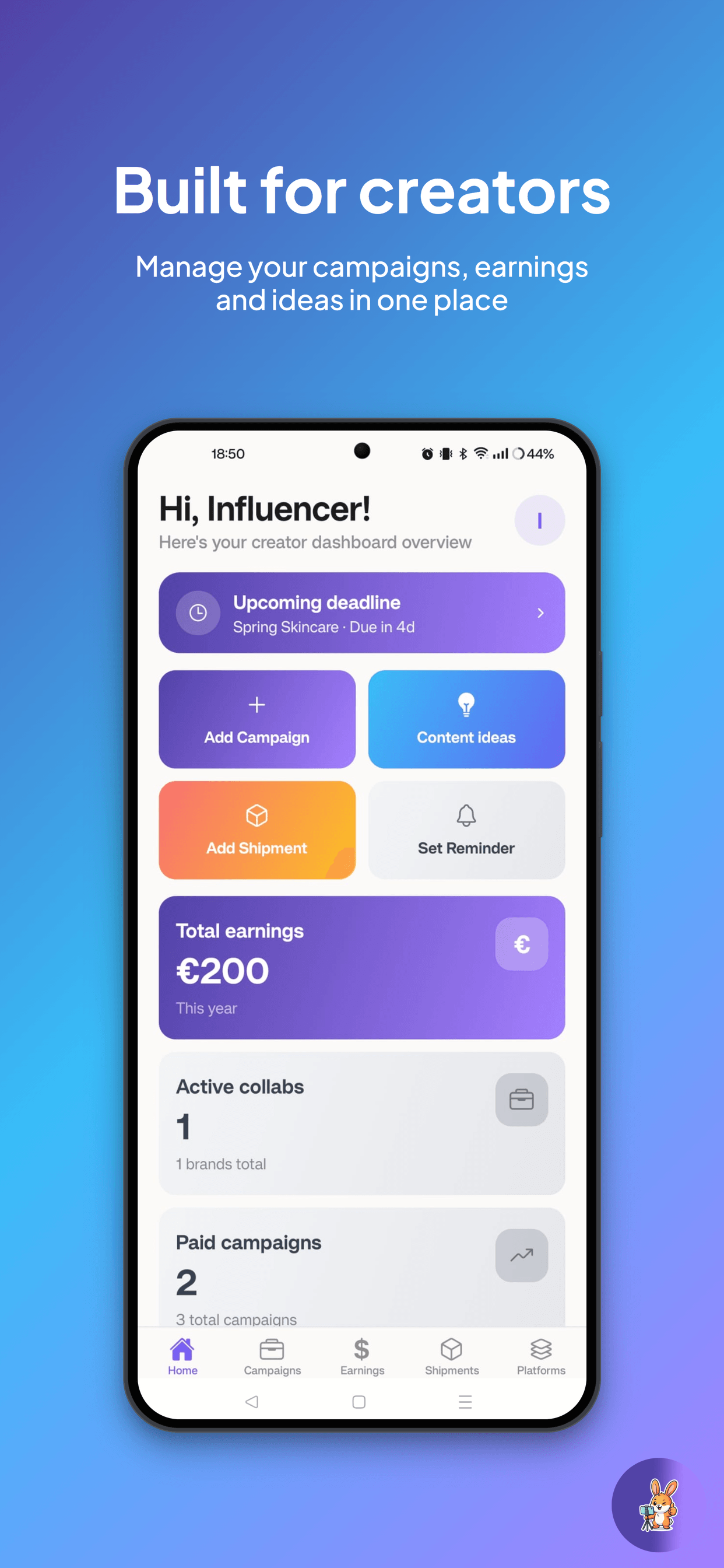 My UGC Influencer dashboard